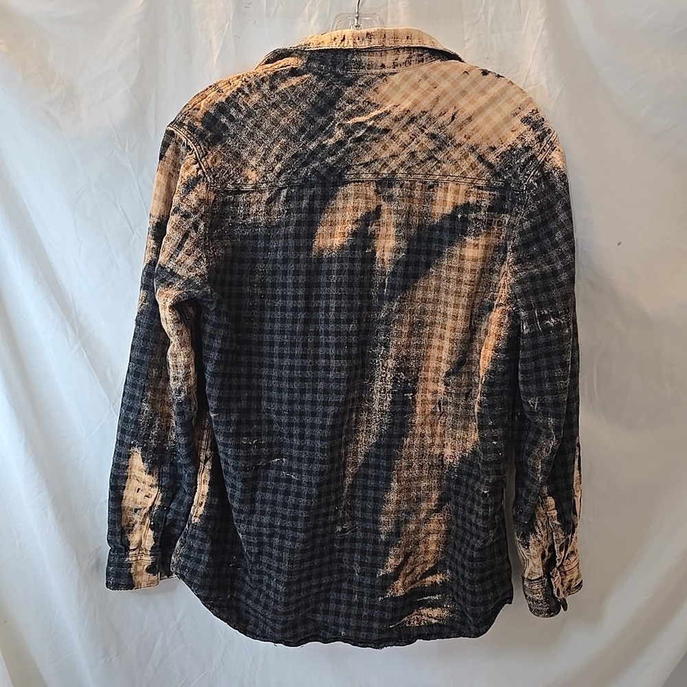 Franklin Flannels Shirt MensM Black Orange Abstract Upcycled Pearl Snap Tie Dye - Picture 10 of 13